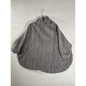 Vintage Claude Danielle Tweed Hooded Poncho Cape Grey Purple Red Women L-XXL